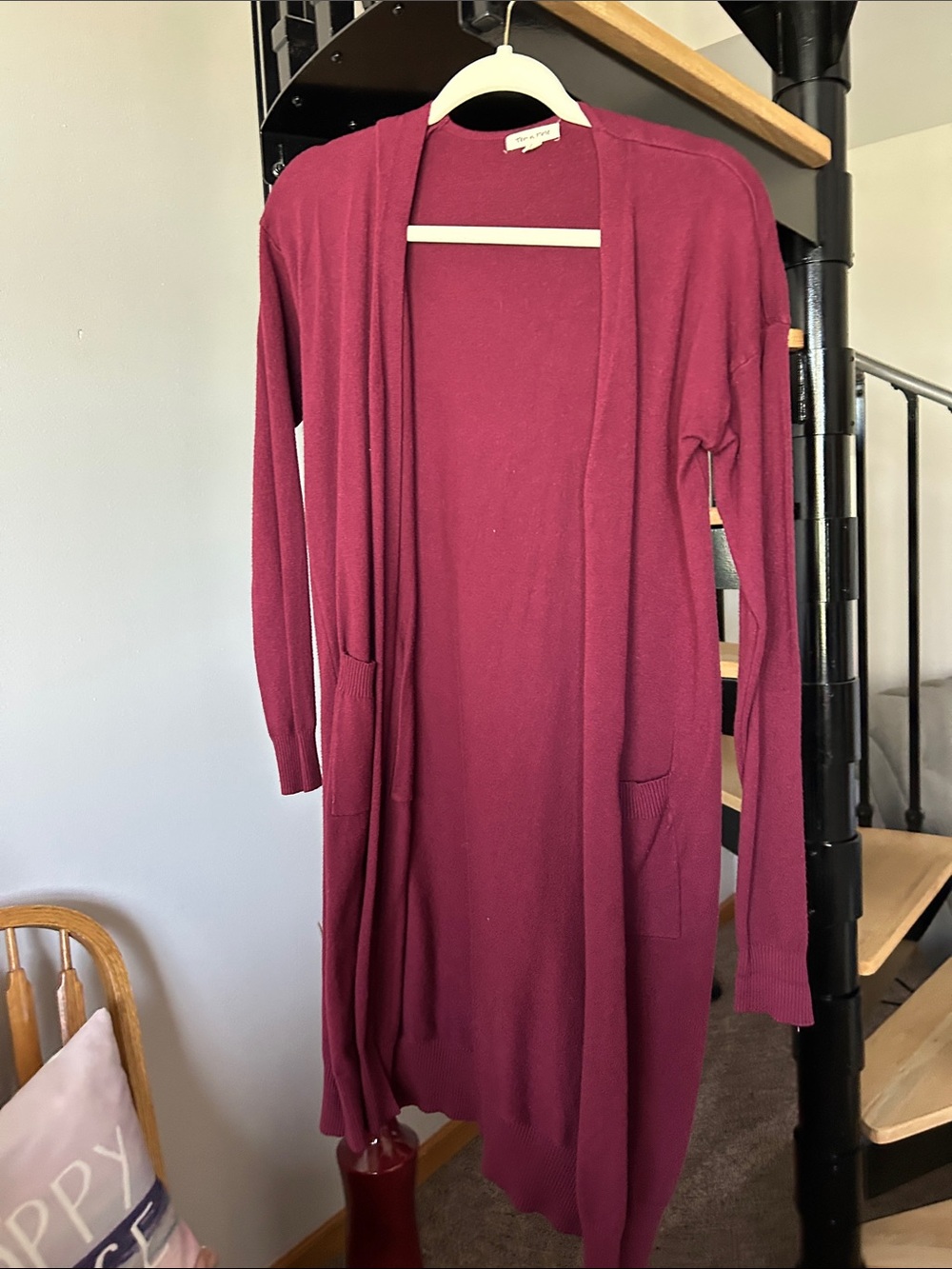 tea n rose Long Open-Front Cardigan in Burgundy
